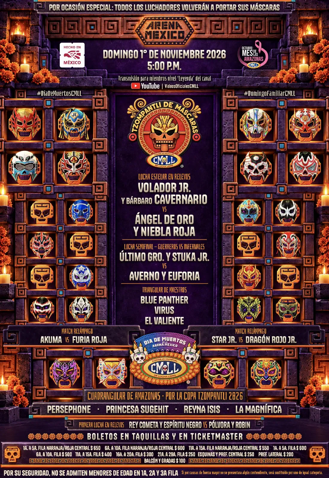 CMLL Domingo Familiar: Tzompantli de Máscaras, previa de la función en la Arena México